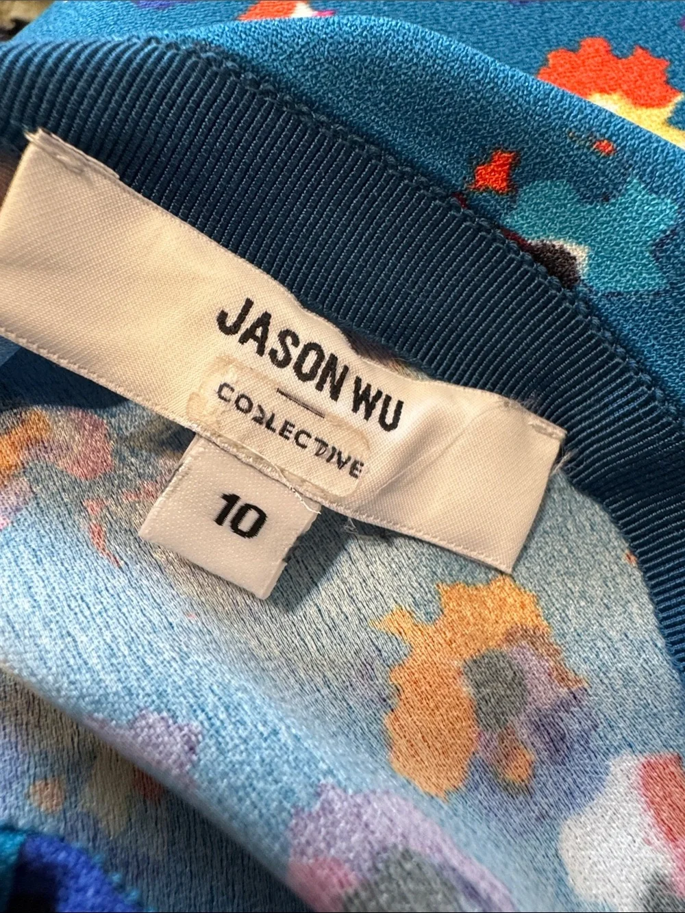 Jason Wu Collective Teal Floral Midi Skirt Colorful Abstract Print Size 10 - Picture 2 of 6